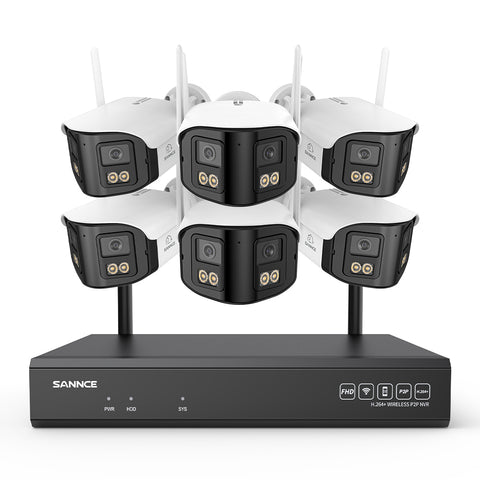 4MP 16-Channel Wireless Security Camera System, 8MP NVR, 6PCS Dual-Lens WiFi Cameras, 170° Wide View, Color Night Vision, AI Detection, Alexa