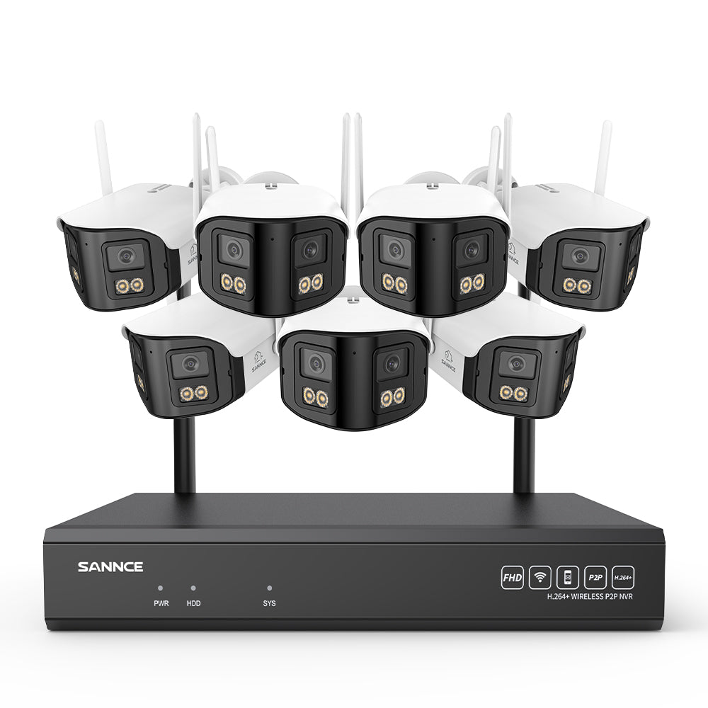 4MP 16-Channel Wireless Security Camera System, 8MP NVR, 7PCS Dual-Lens WiFi Cameras, 170° Wide View, Color Night Vision, AI Detection, Alexa
