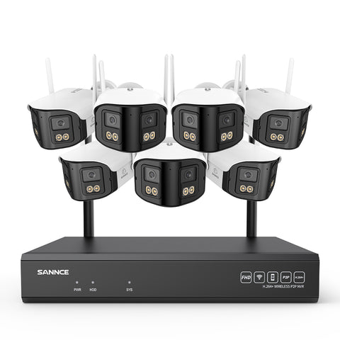 4MP 16-Channel Wireless Security Camera System, 8MP NVR, 7PCS Dual-Lens WiFi Cameras, 170° Wide View, Color Night Vision, AI Detection, Alexa
