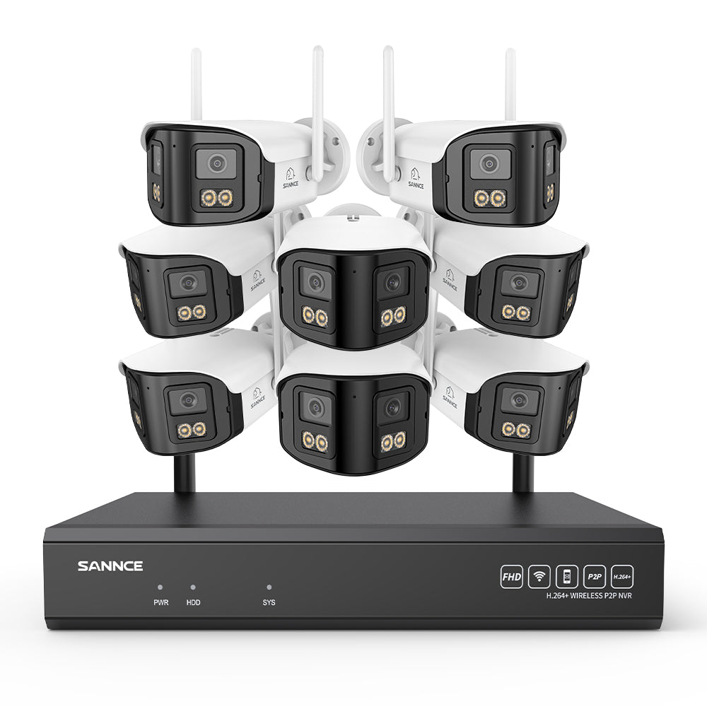 4MP 16-Channel Wireless Security Camera System, 8MP NVR, 8PCS Dual-Lens WiFi Cameras, 170° Wide View, Color Night Vision, AI Detection, Alexa