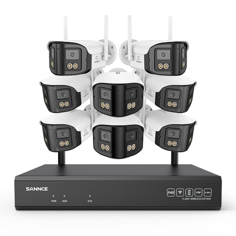 4MP 16-Channel Wireless Security Camera System, 8MP NVR, 8PCS Dual-Lens WiFi Cameras, 170° Wide View, Color Night Vision, AI Detection, Alexa