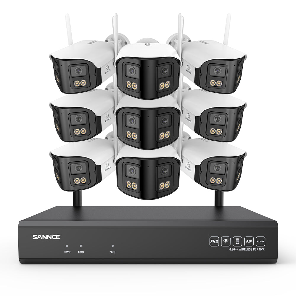 4MP 16-Channel Wireless Security Camera System, 8MP NVR, 9PCS Dual-Lens WiFi Cameras, 170° Wide View, Color Night Vision, AI Detection, Alexa