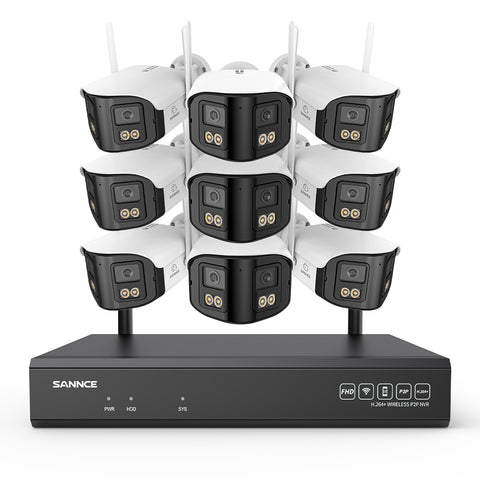 4MP 16-Channel Wireless Security Camera System, 8MP NVR, 9PCS Dual-Lens WiFi Cameras, 170° Wide View, Color Night Vision, AI Detection, Alexa