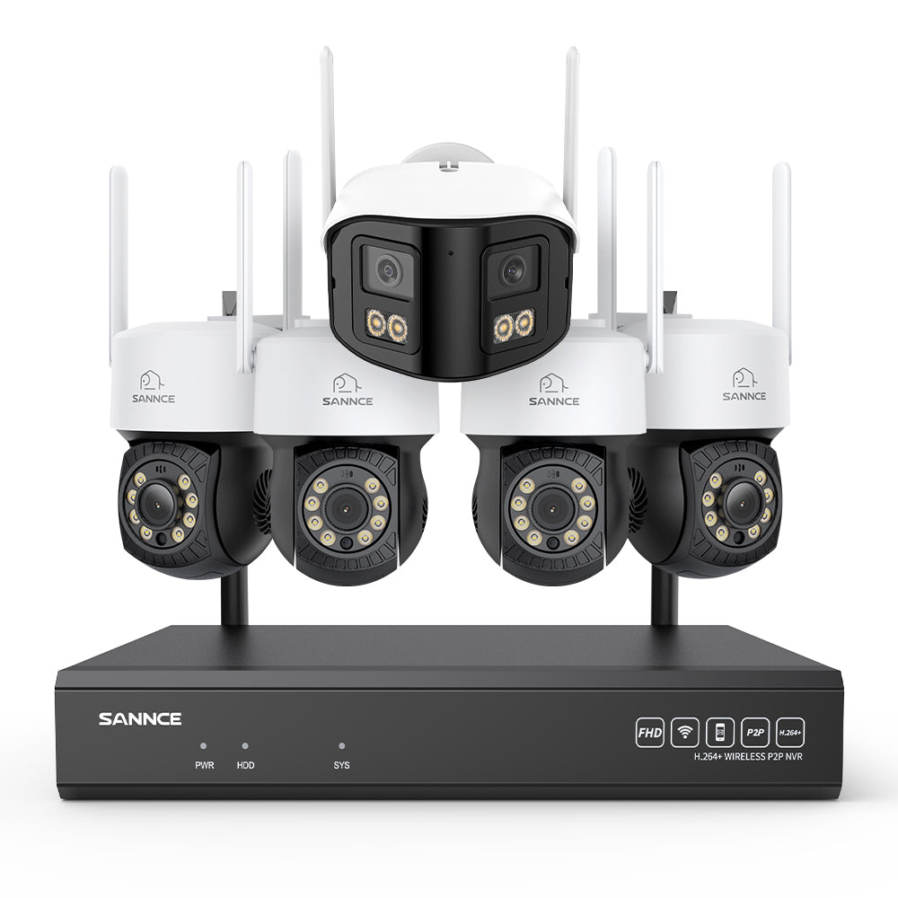 5MP 16-Channel Wireless CCTV System, 8MP NVR, PT WiFi Cameras, AI Audio, Human Detection, Work With Alexa (4xPT Cameras + 1x4MP Dual-Lens Wide-Angle Camera)