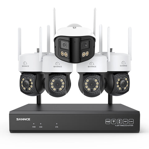 5MP 16-Channel Wireless CCTV System, 8MP NVR, PT WiFi Cameras, AI Audio, Human Detection, Work With Alexa (4xPT Cameras + 1x4MP Dual-Lens Wide-Angle Camera)