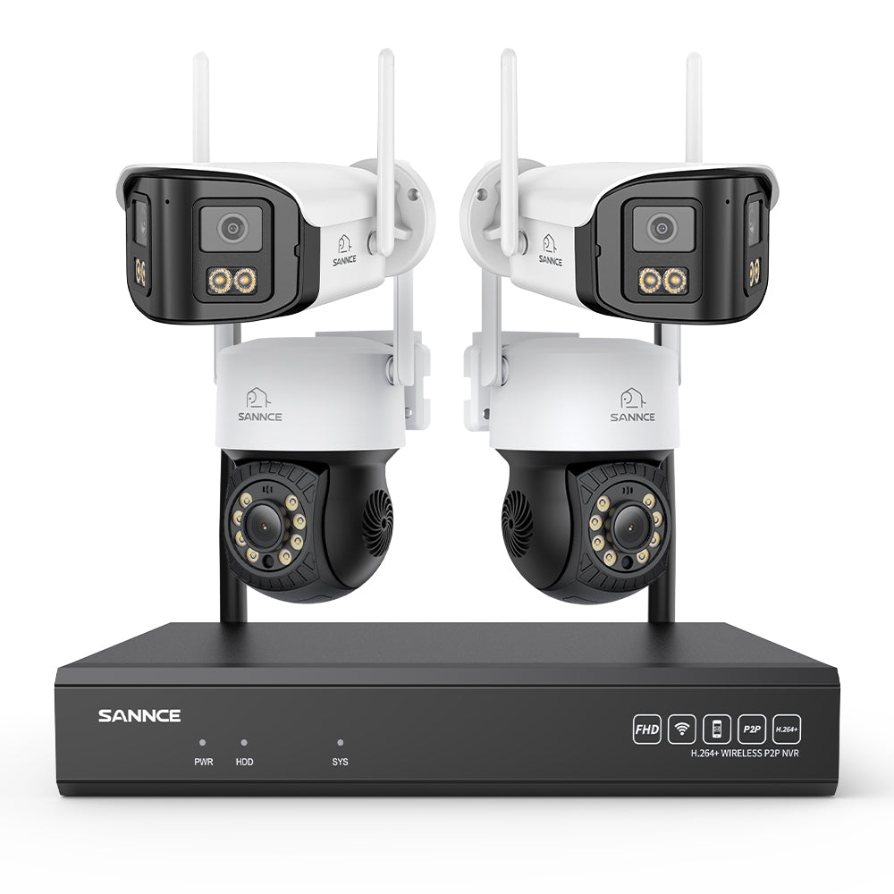 5MP 16-Channel Wireless CCTV System, 8MP NVR, PT WiFi Cameras, AI Audio, Human Detection, Work With Alexa (2xPT Cameras + 2x4MP Dual-Lens Wide-Angle Camera)