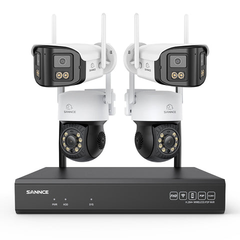 5MP 16-Channel Wireless CCTV System, 8MP NVR, PT WiFi Cameras, AI Audio, Human Detection, Work With Alexa (2xPT Cameras + 2x4MP Dual-Lens Wide-Angle Camera)