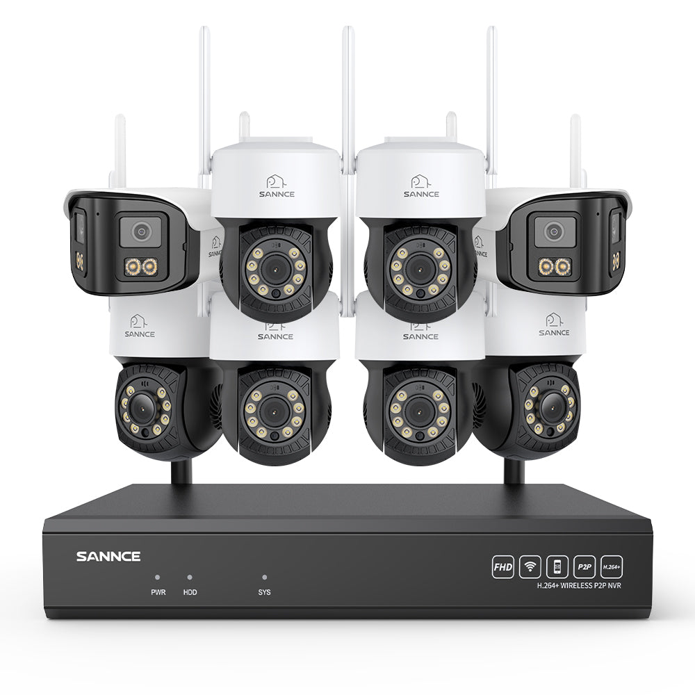 5MP 16-Channel Wireless CCTV System, 8MP NVR, PT WiFi Cameras, AI Audio, Human Detection, Work With Alexa (6xPT Cameras + 2x4MP Dual-Lens Wide-Angle Camera)