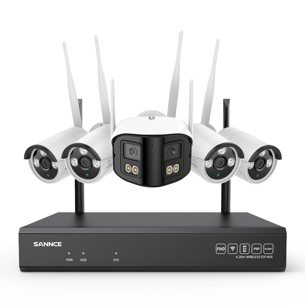 5MP 16-Channel Wireless CCTV System, 8MP NVR, WiFi IP Cameras, AI Audio, Human Detection, Works with Alexa (1x4MP Dual-Lens Camera + 4x3MP Night Vision Cameras)