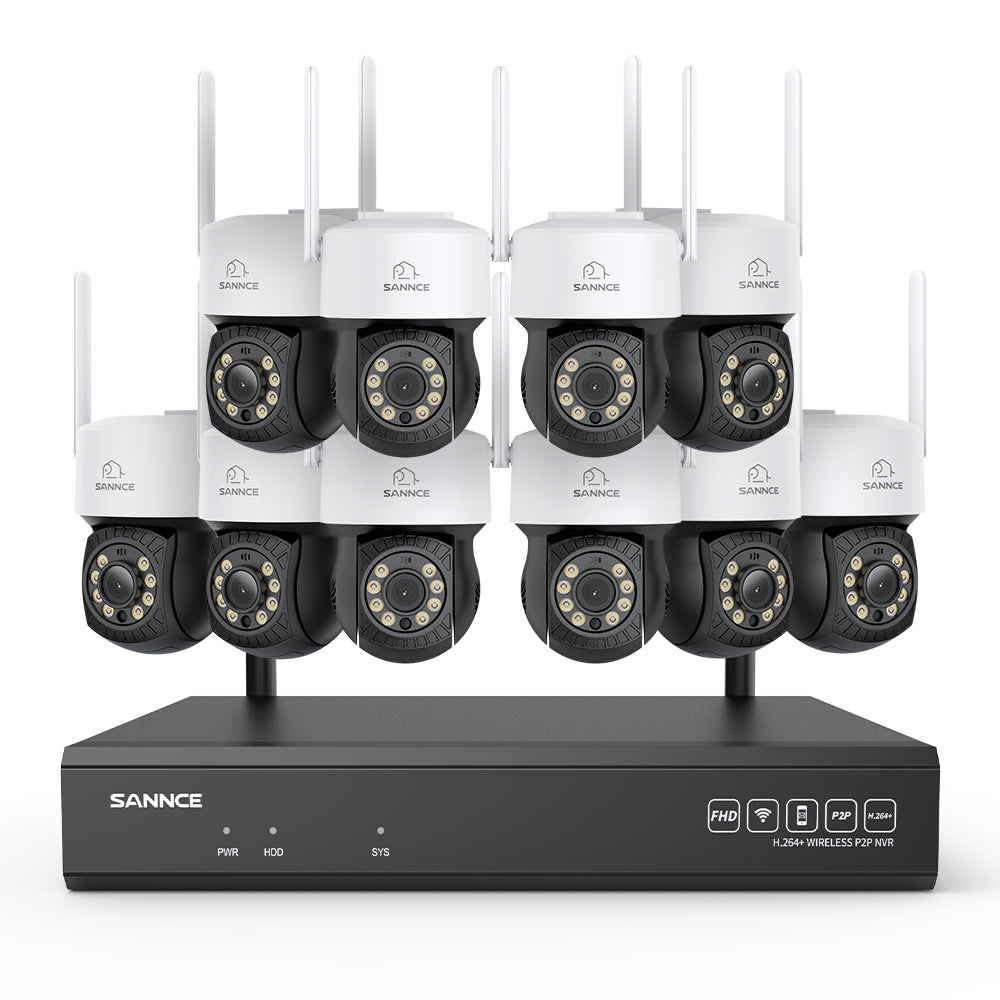 3MP 16-Channel Wireless CCTV PT Camera System, 8MP NVR, 3MP Pan & Tilt 10Pcs WiFi IP Cameras, Audio Recording, AI Human Detection, Work With Alexa
