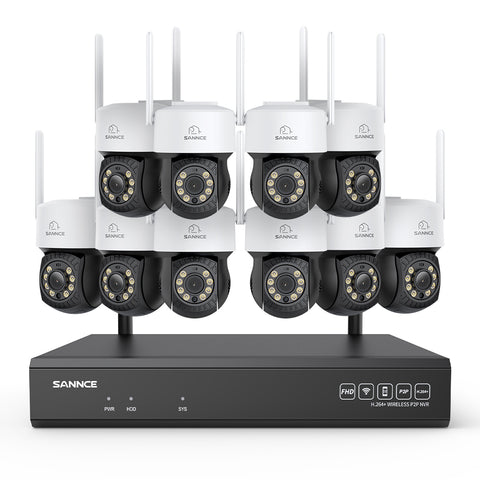3MP 16-Channel Wireless CCTV PT Camera System, 8MP NVR, 3MP Pan & Tilt 10Pcs WiFi IP Cameras, Audio Recording, AI Human Detection, Work With Alexa