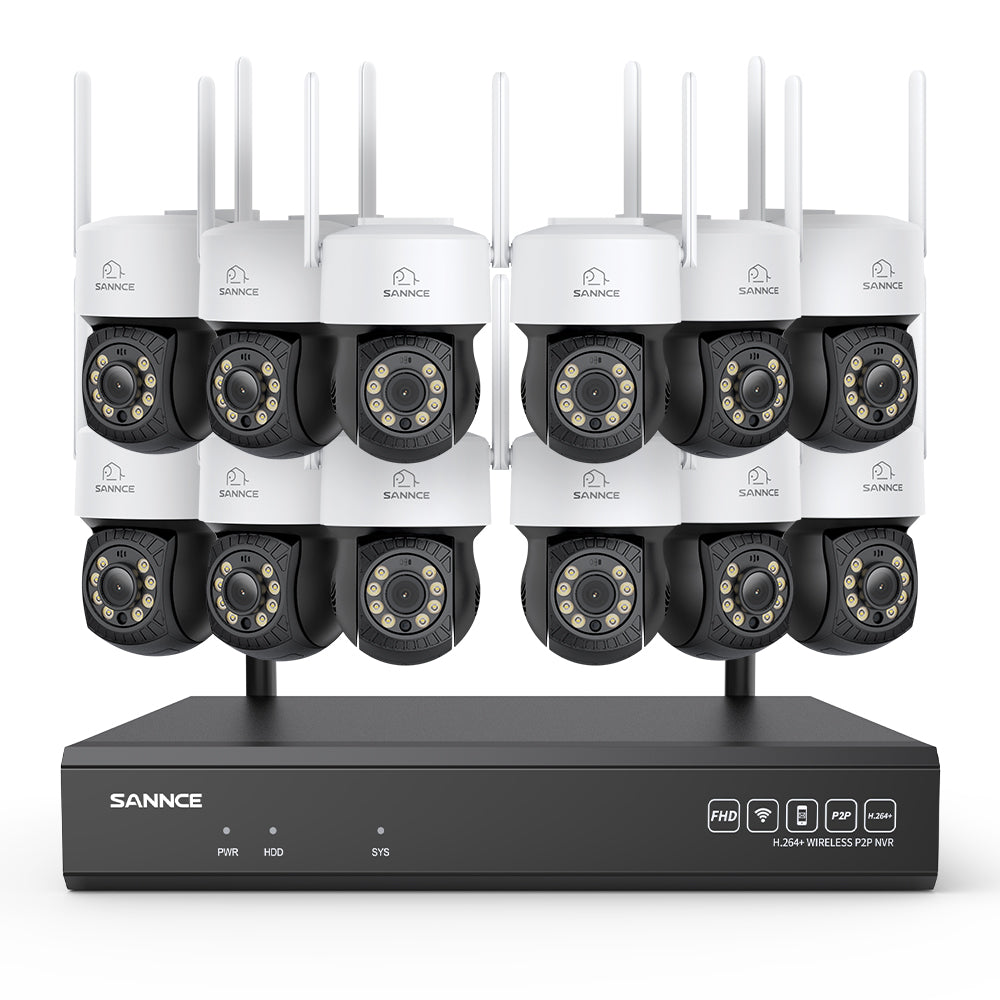 5MP 16-Channel Wireless CCTV PT Camera System, 8MP NVR, 5MP Pan & Tilt 12Pcs WiFi IP Cameras, Audio Recording, AI Human Detection, Work With Alexa