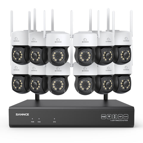 5MP 16-Channel Wireless CCTV PT Camera System, 8MP NVR, 5MP Pan & Tilt 12Pcs WiFi IP Cameras, Audio Recording, AI Human Detection, Work With Alexa