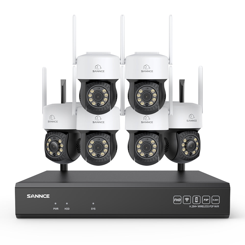 3MP 16-Channel Wireless CCTV PT Camera System, 8MP NVR, 3MP Pan & Tilt 6Pcs WiFi IP Cameras, Audio Recording, AI Human Detection, Work With Alexa