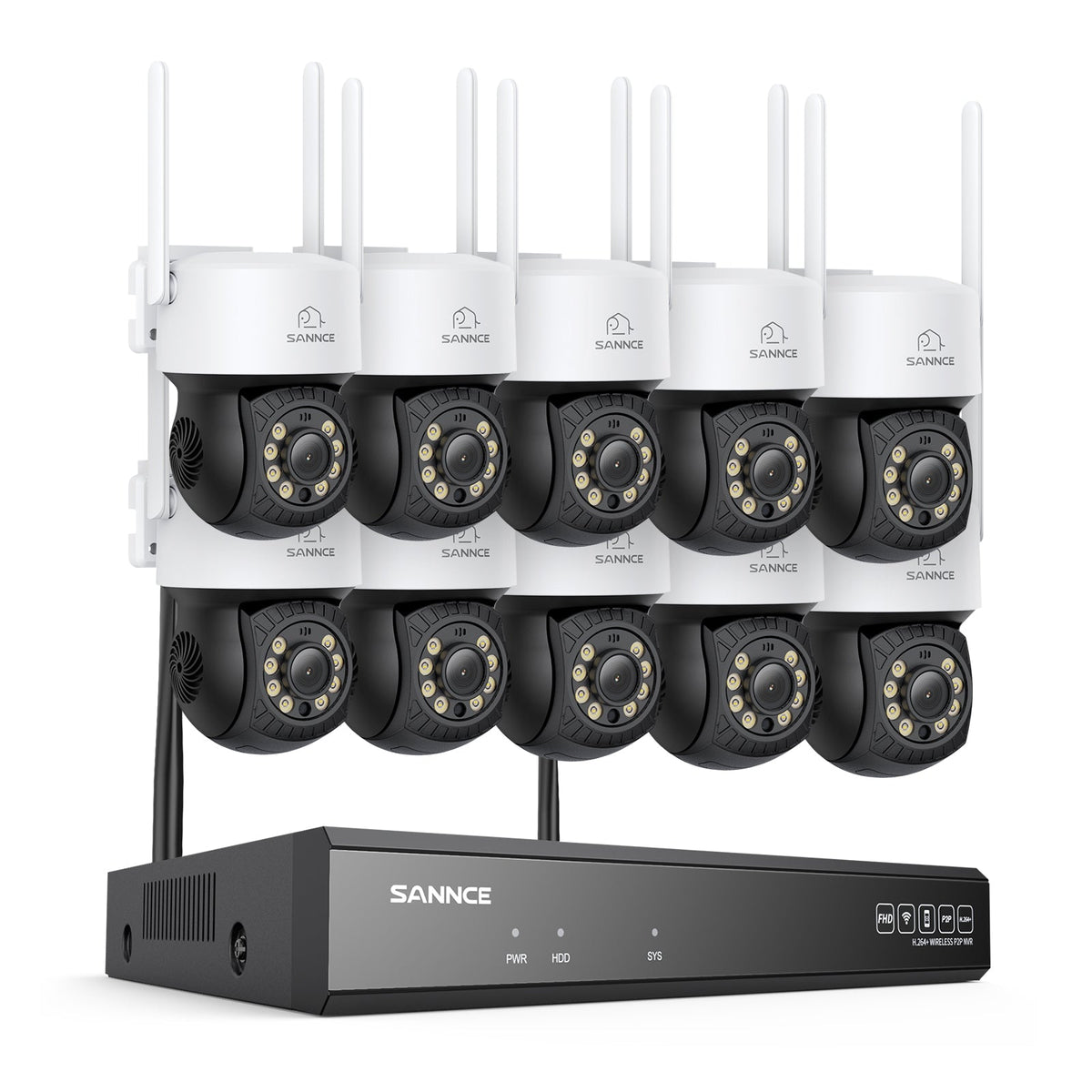 5MP 16-Channel Wireless CCTV PT Camera System, 8MP NVR, 5MP Pan & Tilt 10Pcs WiFi IP Cameras, Audio Recording, AI Human Detection, Work With Alexa