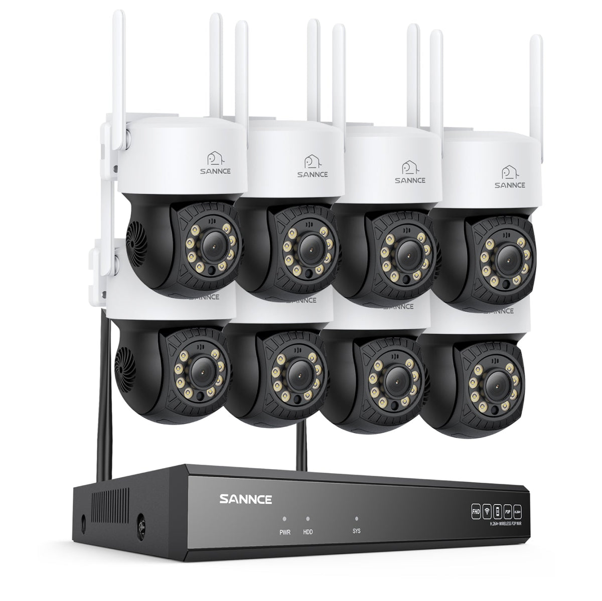 3MP 16-Channel Wireless CCTV PT Camera System, 8MP NVR, 3MP Pan & Tilt 8Pcs WiFi IP Cameras, Audio Recording, AI Human Detection, Work With Alexa