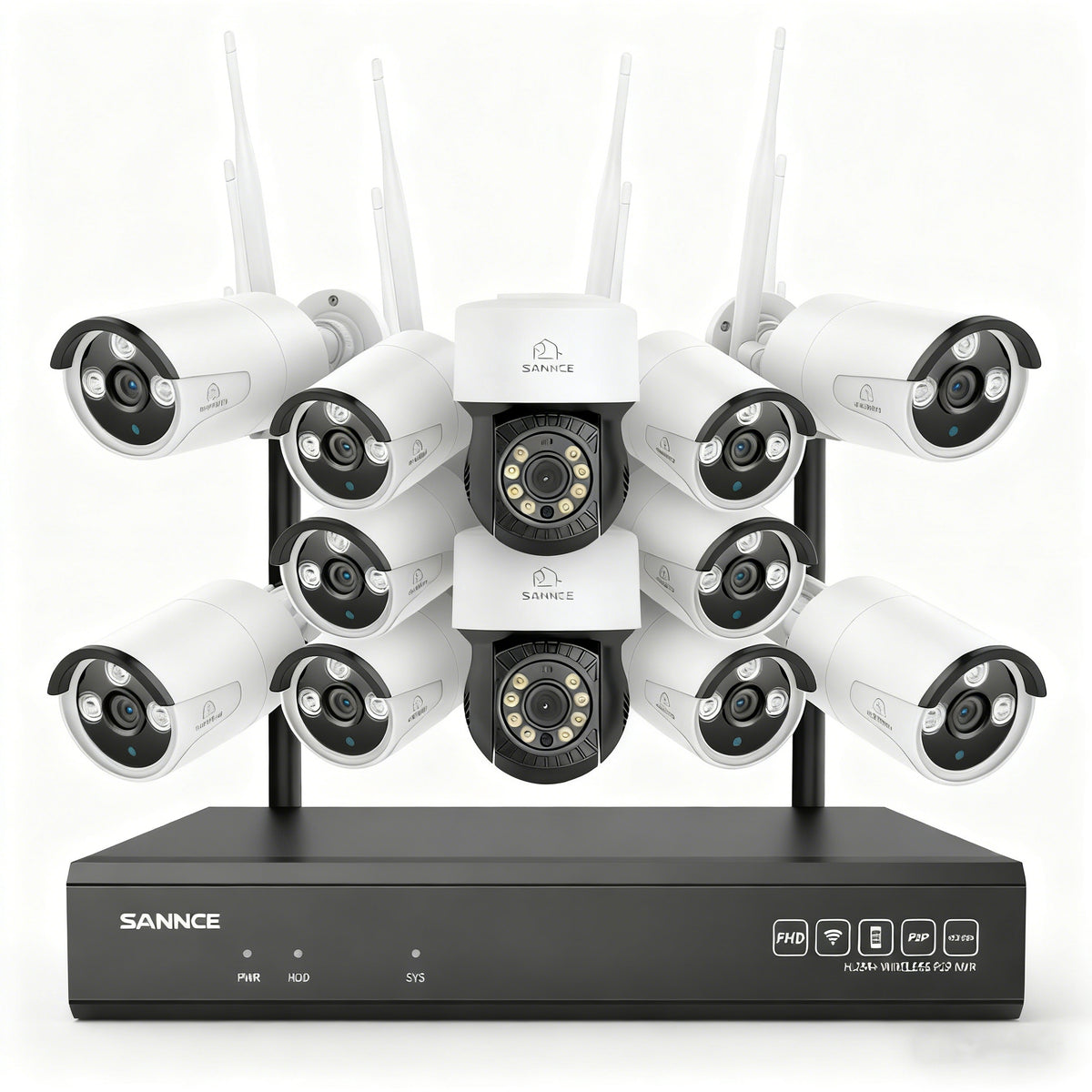 3MP 16-Channel Wireless CCTV PT & Bullet Camera System, 8MP NVR, 3MP WiFi IP Camera, Two-Way Audio, IP66 Waterproof, Smart AI Human Detection, Work With Alexa