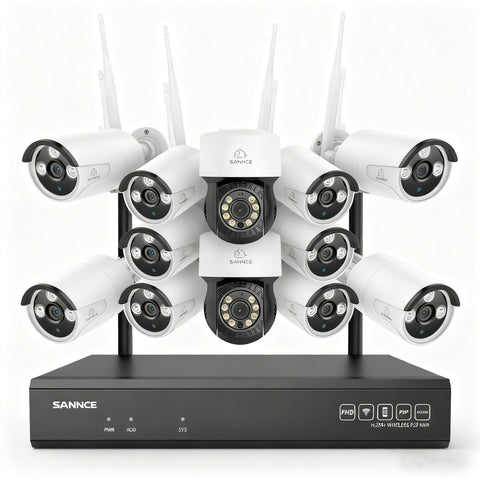 3MP 16-Channel Wireless CCTV PT & Bullet Camera System, 8MP NVR, 3MP WiFi IP Camera, Two-Way Audio, IP66 Waterproof, Smart AI Human Detection, Work With Alexa