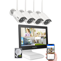 2K Super HD 4 Channel Wireless NVR and 4pcs 2MP Security Camera System w/ 10.1'' LCD Monitor, Built-in Mic, AI Human Recognition, Work with Alexa