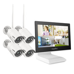 2K Super HD 4 Channel Wireless NVR and 4pcs 2MP Security Camera System w/ 10.1'' LCD Monitor, Built-in Mic, AI Human Recognition, Work with Alexa