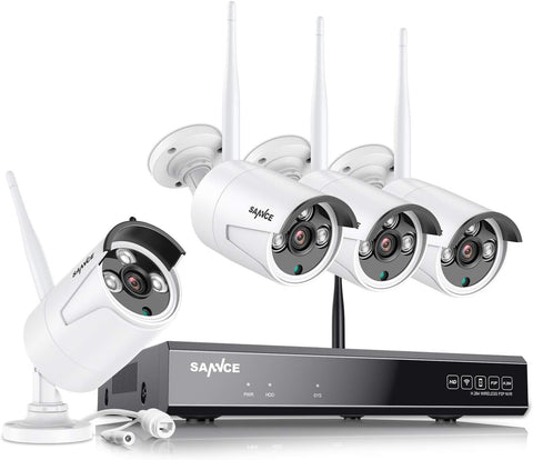 Certified Refurbished SANNCE WLAN surveillance camera set 8CH NVR and 4X 2MP IP WiFi surveillance camera outdoor weatherproof surveillance system, people detection, supports Alexa