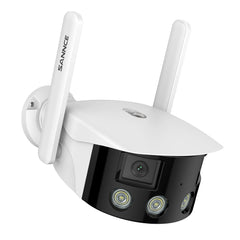 Certified Refurbished, 2K 4MP Panoramic Outdoor WiFi Dual-Lens Security Camera, 180° Ultra Wide Angle, Color Night Vision, Human & Vehicle Smart Detection, Two-Way Audio, IP66 Waterproof, Works with Alexa & Google Assistant