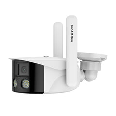 Certified Refurbished, 2K 4MP Panoramic Outdoor WiFi Dual-Lens Security Camera, 180° Ultra Wide Angle, Color Night Vision, Human & Vehicle Smart Detection, Two-Way Audio, IP66 Waterproof, Works with Alexa & Google Assistant