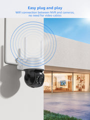 3MP 10-Channel Wireless CCTV PT & Bullet Camera System, 8MP NVR, 3MP Pan & Tilt WiFi IP Cameras, Audio Recording, AI Human Detection, Work With Alexa
