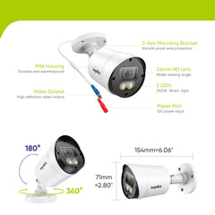 SANNCE Full Color Night Vision 1080P TVI Bullet Wired Security Camera, 2 Warm Lights, IP66 Weatherproof for Indoor Outdoor, 100ft Clear Full Color Night Vision, No Power Supply