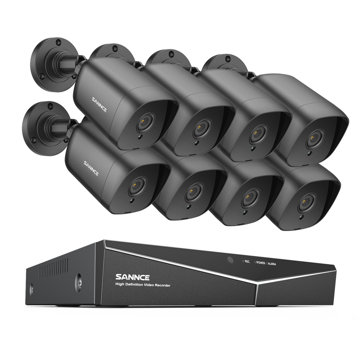 8 Channel 1080P Wired Security Camera System - Hybrid DVR, 8pcs 2MP Bullet Cameras, Outdoor & Indoor, Smart Motion Detection, Remote Access