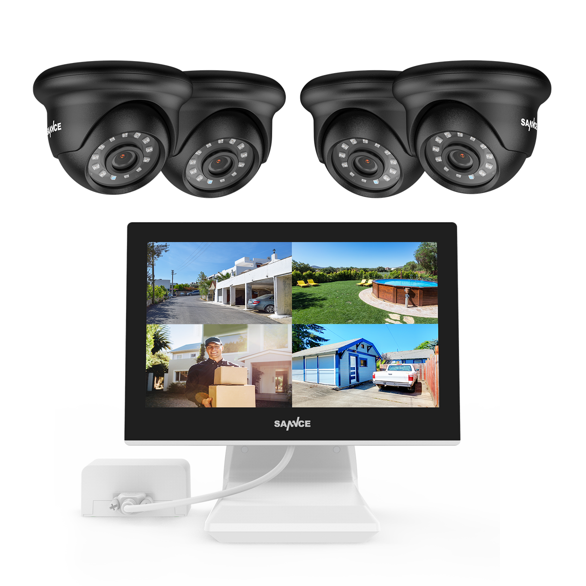 1080P 4 Channel DVR w/ 4pcs 2MP Outdoor Dome Security Camera System, 10.1’’ LCD Colorful Monitor