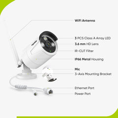 2K Super HD 4 Channel Wireless NVR and 4pcs 2MP Security Camera System w/ 10.1'' LCD Monitor, Built-in Mic, AI Human Recognition, Work with Alexa