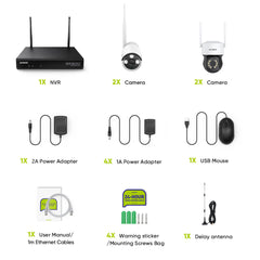 3MP 10-Channel Wireless CCTV PT & Bullet Camera System, 8MP NVR, 3MP Pan & Tilt WiFi IP Cameras, Audio Recording, AI Human Detection, Work With Alexa