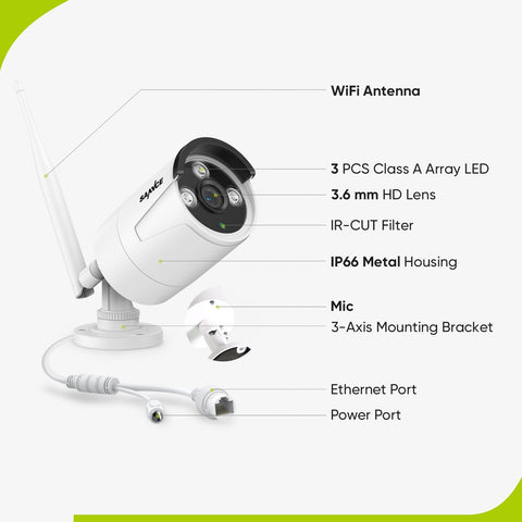 3MP 10-Channel Wireless Security Camera System,  8MP NVR, 3MP IP Camera, Audio Recording, IP66 Waterproof, Smart AI Human Detection, Work With Alexa