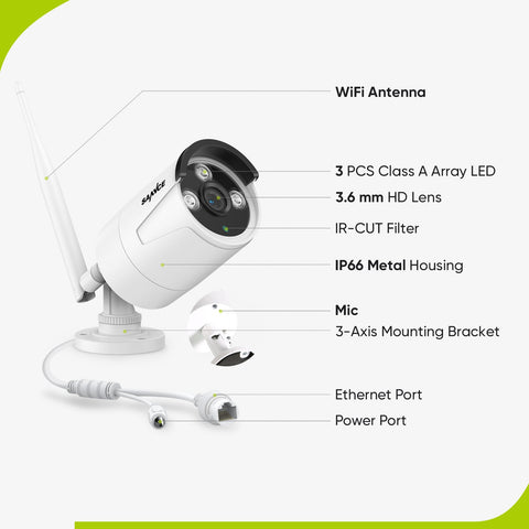 3MP 10-Channel Wireless Security Camera System, 5MP NVR, 4 Bullet Audio WiFi IP Cameras, AI Human Detection, Work With Alexa