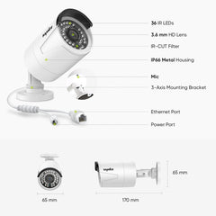 10 Channel 4K PoE Security Camera System, 2PCS 8MP Outdoor Metal IP Cameras, AI Human/Vehicle Detection, H.265+ Video Compression, Two-Way Audio