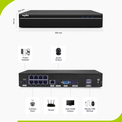8 Channel 5MP PoE Security Camera System, 6pcs H.265+ Wired Bullet 5MP Outdoor PoE IP Cameras with Audio Recording, 4K 8CH NVR for 24/7 Recording