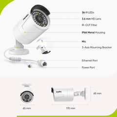 8 Channel 5MP PoE Security Camera System, 6pcs H.265+ Wired Bullet 5MP Outdoor PoE IP Cameras with Audio Recording, 4K 8CH NVR for 24/7 Recording