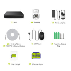 10 Channel 4K PoE Security Camera System with 4 Cameras, 8MP Outdoor Pan-Tilt IP Cameras, AI Detection, Smart Tracking, Color Night Vision, H.265+, Two-Way Audio